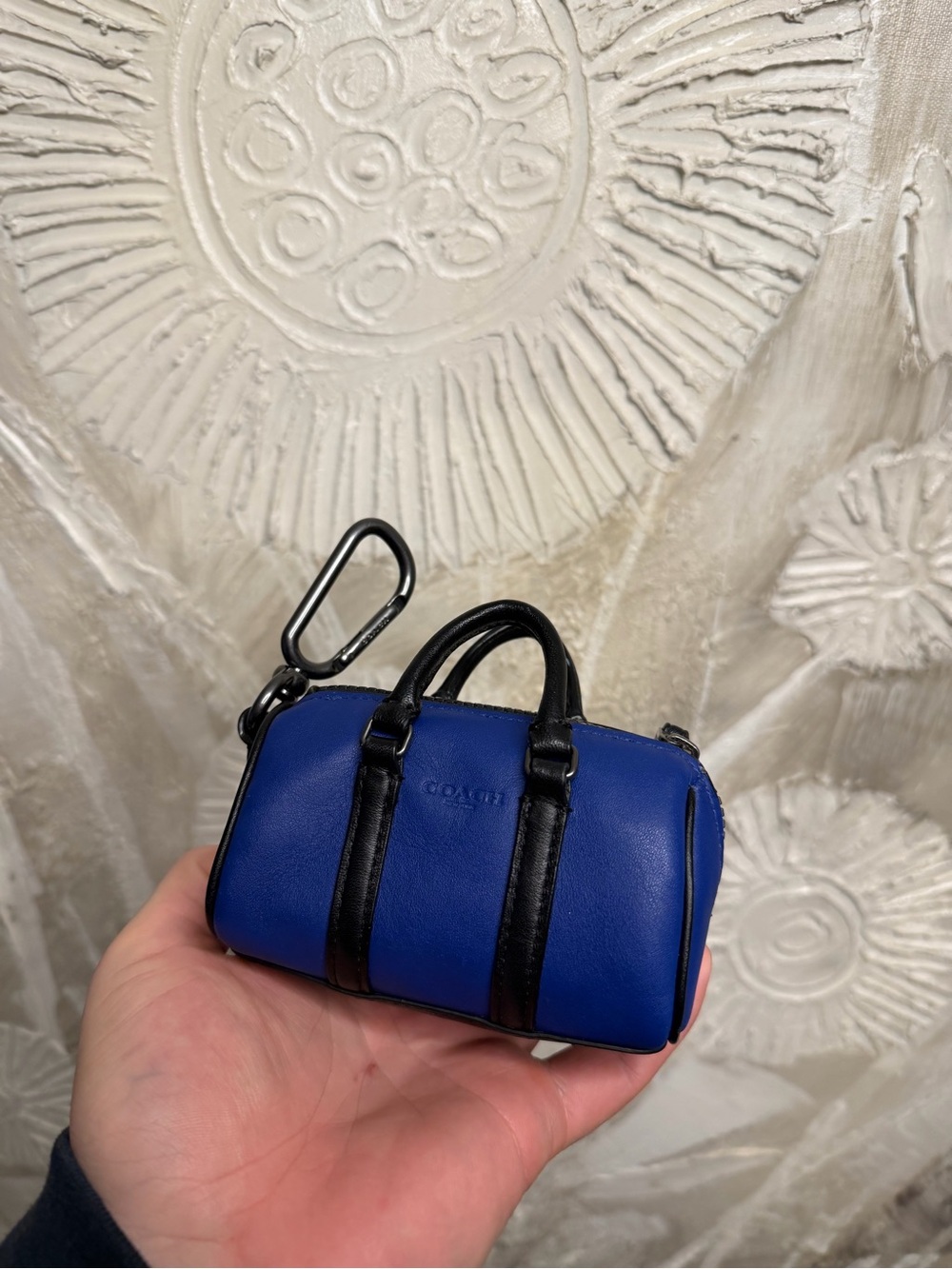 Coach Mini Duffle Keychain in Blue with Black Trim